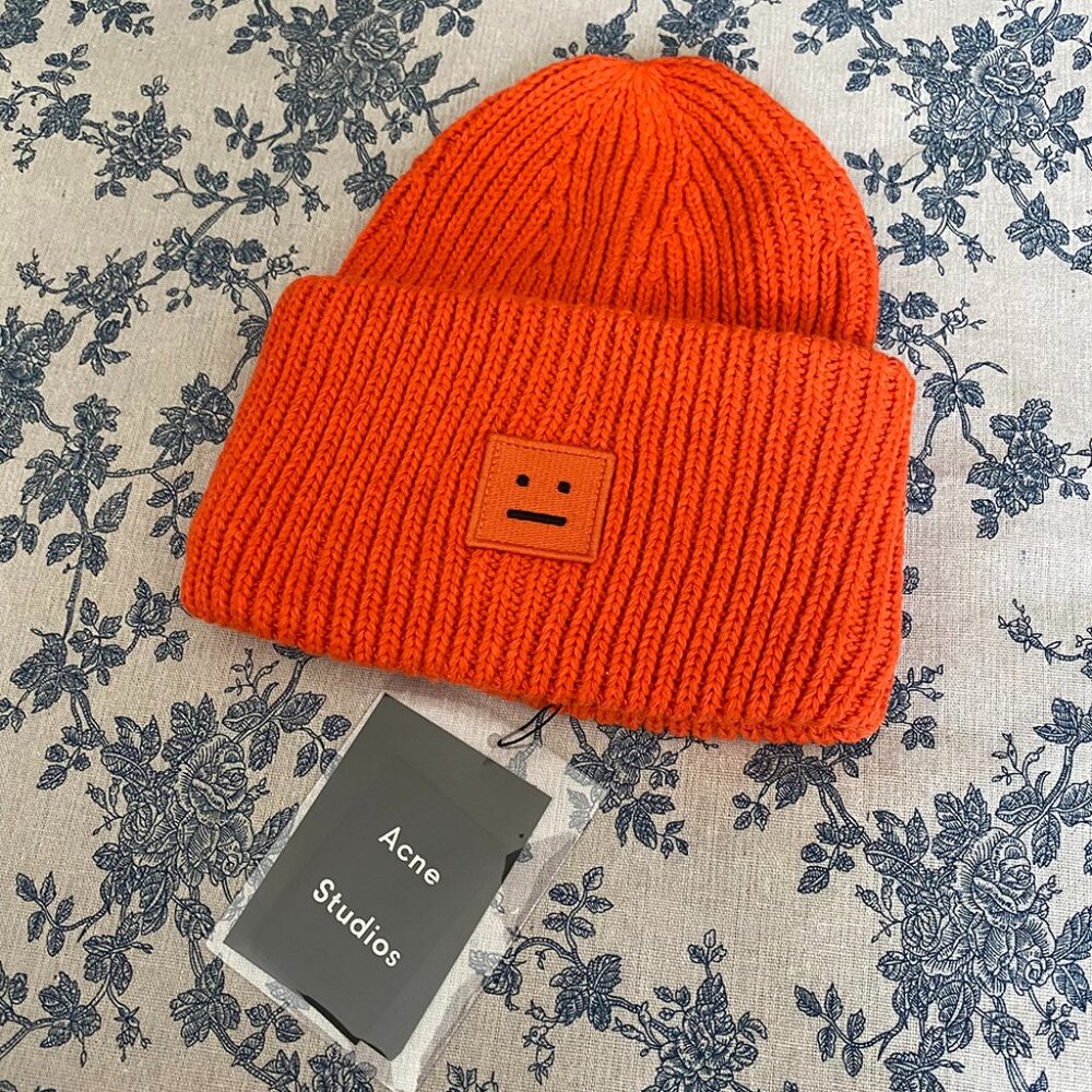Acne Orange Embroidered Logo Expression Bowler Hat